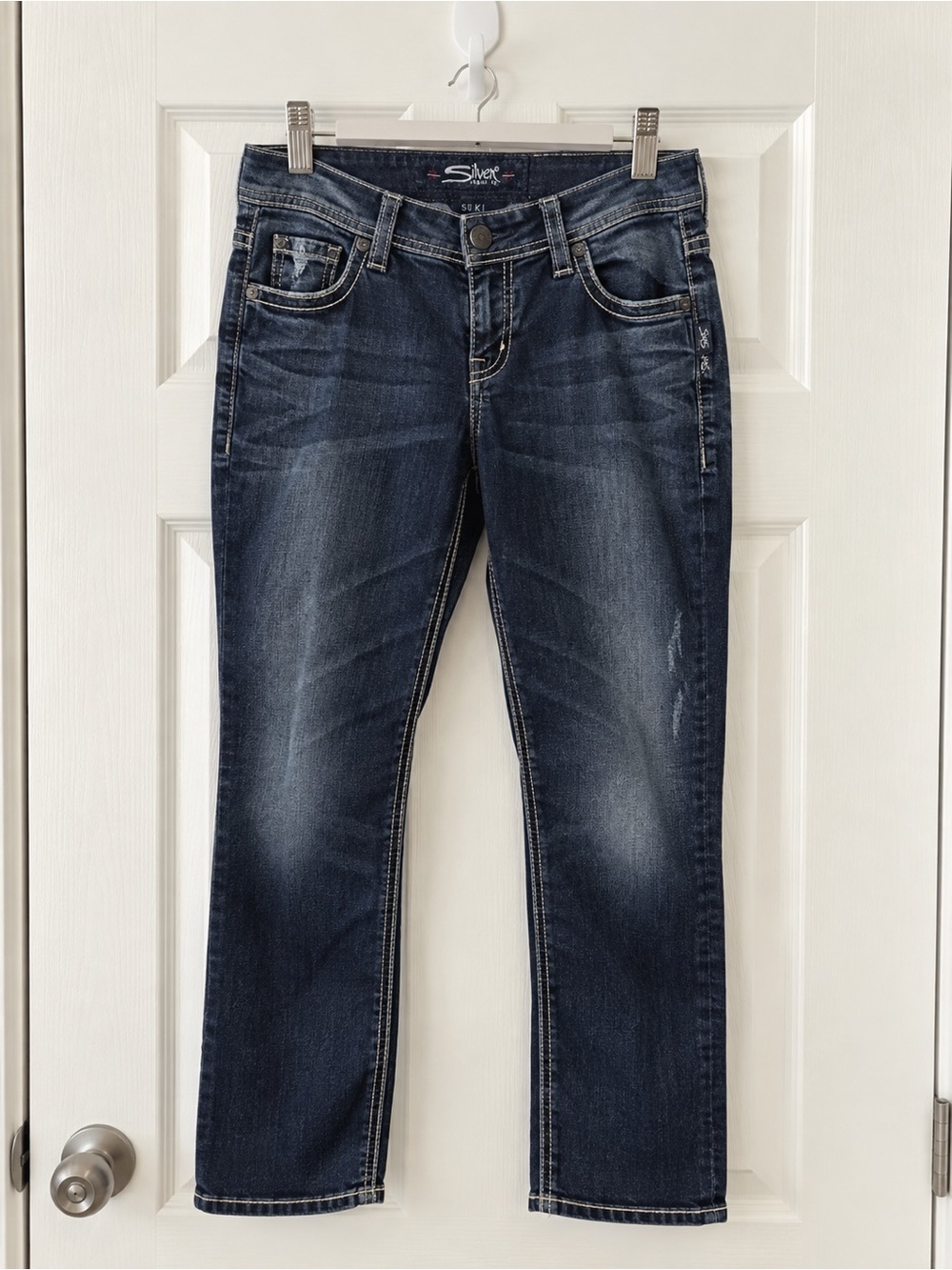 Silver Jeans Suki Mid Slim Dark Wash Stretch Denim Thick Stitch Size 14 L27 NWOT